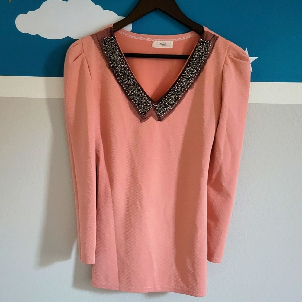 Sequin Pearl Collar Blouse
